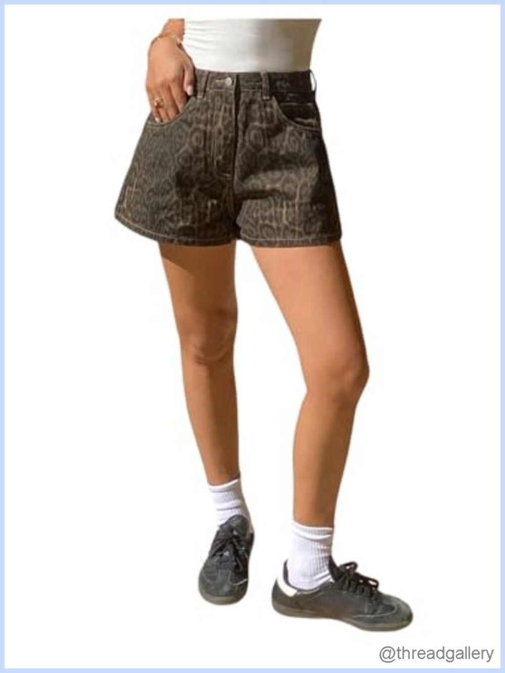 Women's Leopard Print High Waisted Wide Leg Jean Shorts Loose Fit
